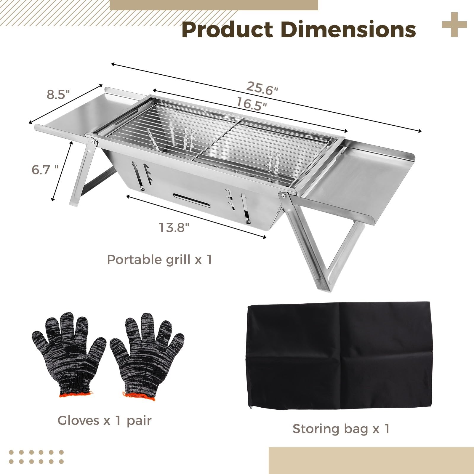 Barbecue portatile pieghevole a carbonella per viaggi, campeggio e giardino, piccolo barbecue affumicatore in acciaio inox, barbecue da tavolo per carbonella, picnic e viaggi