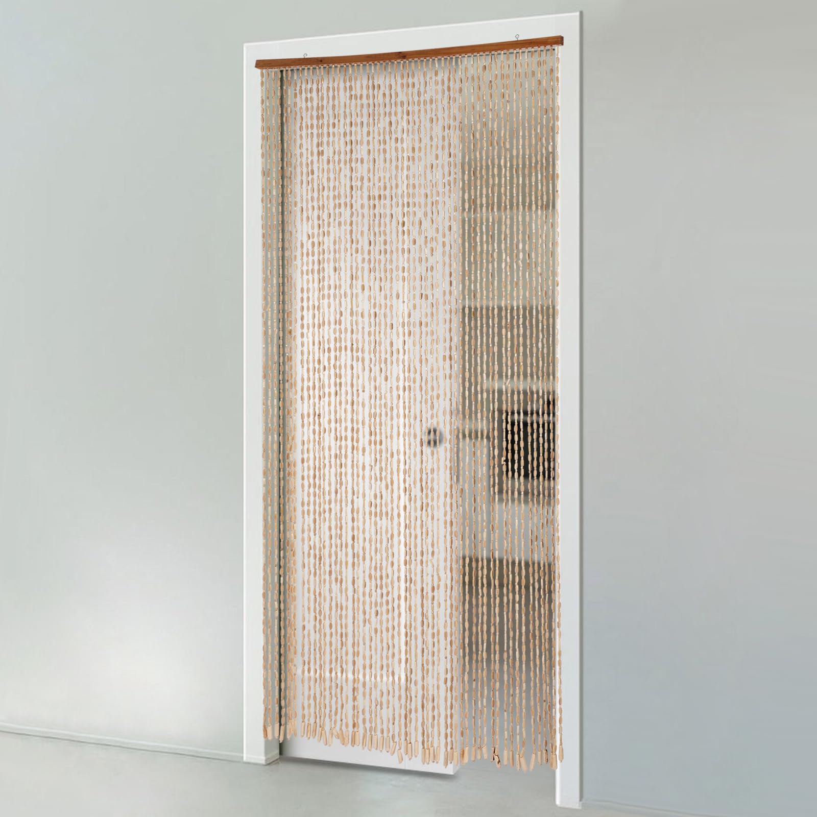 Cortina de cuentas de madera de bambú, 200 x 90 cm, separador de ambientes, sala de estar, dormitorio, cocina, baño, sostenible, duradera, hecha a mano, natural para instalaciones modernas