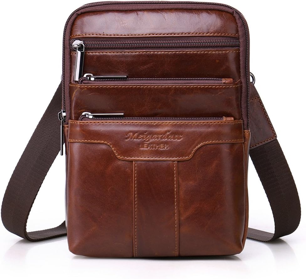 Langzu Men's Genuine Leather Cowhide Vintage Messenger Bag Shoulder Bag Crossbody Bag