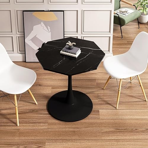 Miniatura 4 de Mesa de comedor octogonal pequeña negra de 31.5 pulgadas, moderna mesa de comedor de mármol sintético negro para 2-4 personas, mesa de tulipán negro