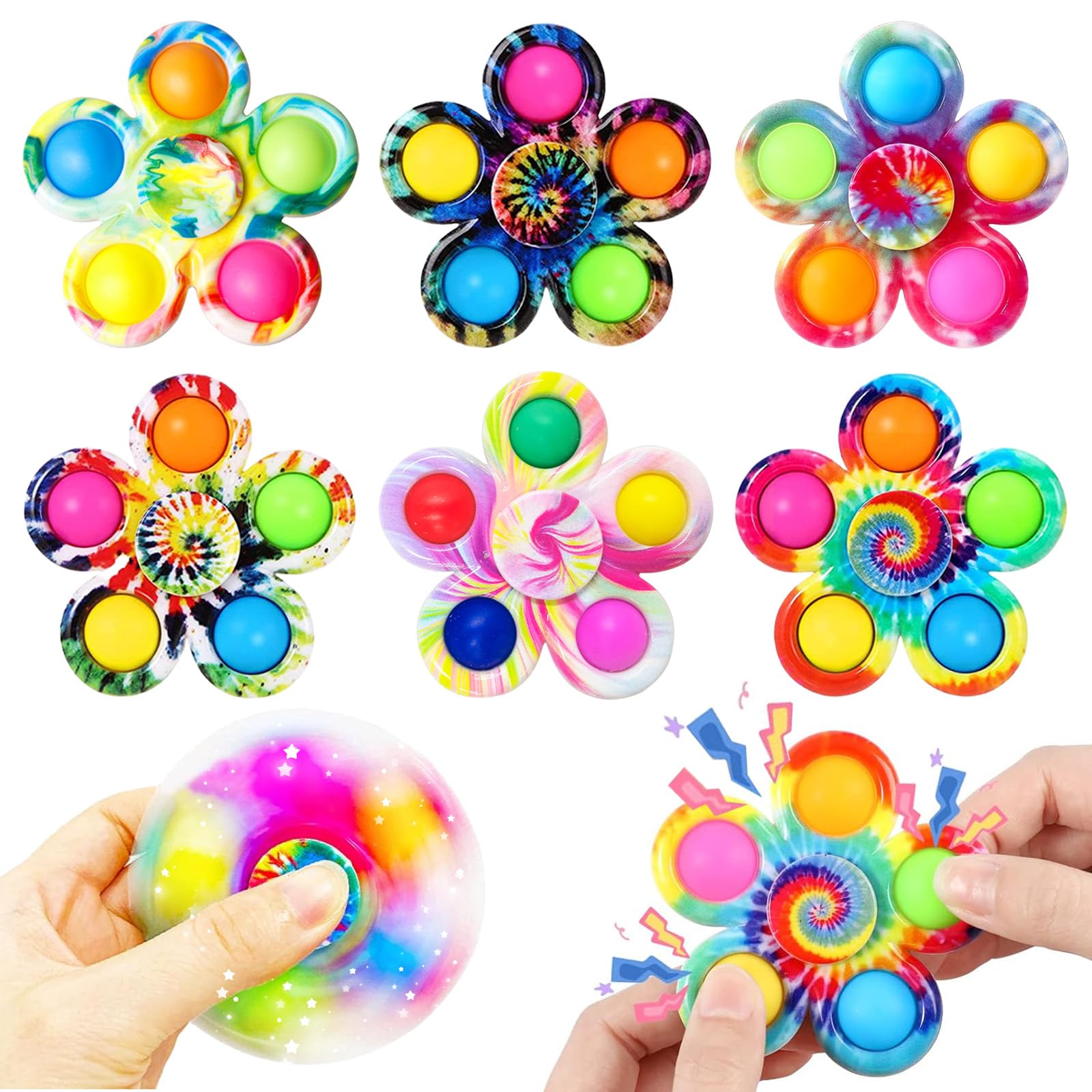 6PCS Fidget Spinner Set, Great Sensory Toys for Kids 4-12, Anxiety Relief for Boys and Girls, Perfect for Birthday Party Favors and Classroom Prizes, Fun for Christmas Goodie Bags