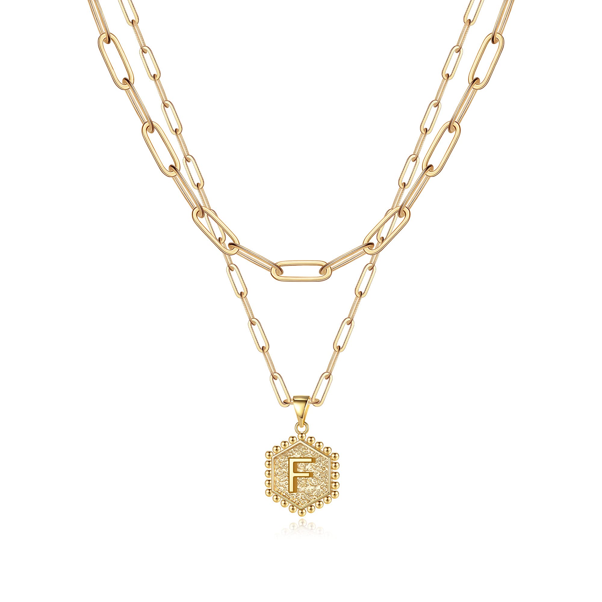 Geschichtete anfängliche goldene 14k festes über Buchstaben Halsketten Papierklick Kette Halskette Gold Schmuck für Mutter Frauen Teen Mädchen