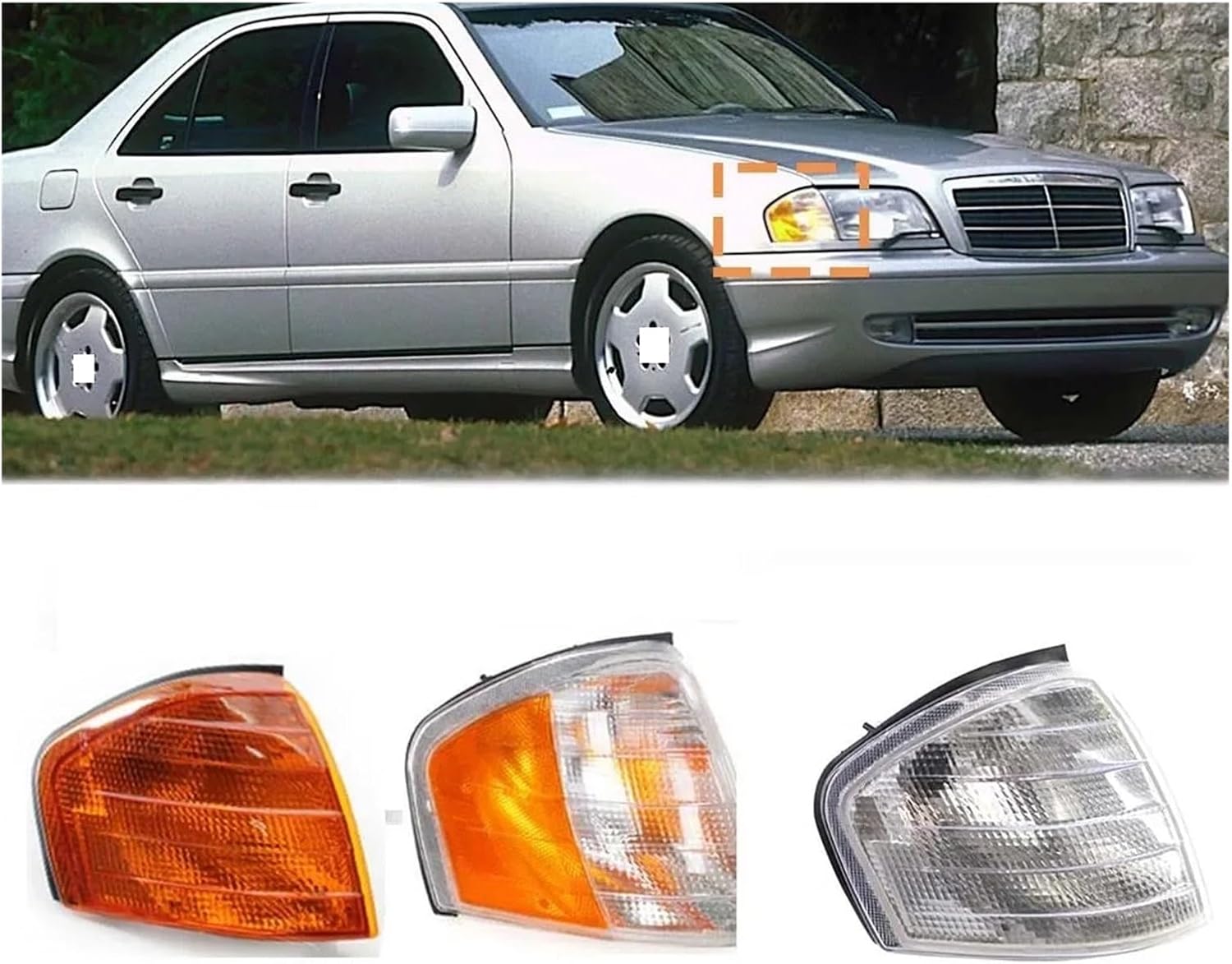 Front Turn Signal Corner Light Lamp Compatible with Mercedes-Benz C Class W202 C200 C220 C230 C240 C280 1993 1994 1995 1996 1997 1998-2000(1 Pair White)