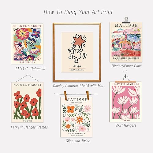 Miniatura 5 de InSimSea Juego de 9 pósteres de mercado de flores, impresiones artísticas de pared Matisse para decoración estética de habitación, pósteres pastel