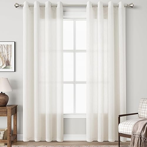 Nanspring Neutral Linen Curtains 84 Inches Long for Living Room Grommet Top Light Filtering Natural Country Rustic Farmhouse Bedroom Window Curtain 2 Panels Soft Textured Semi Sheer Drapes 52x84