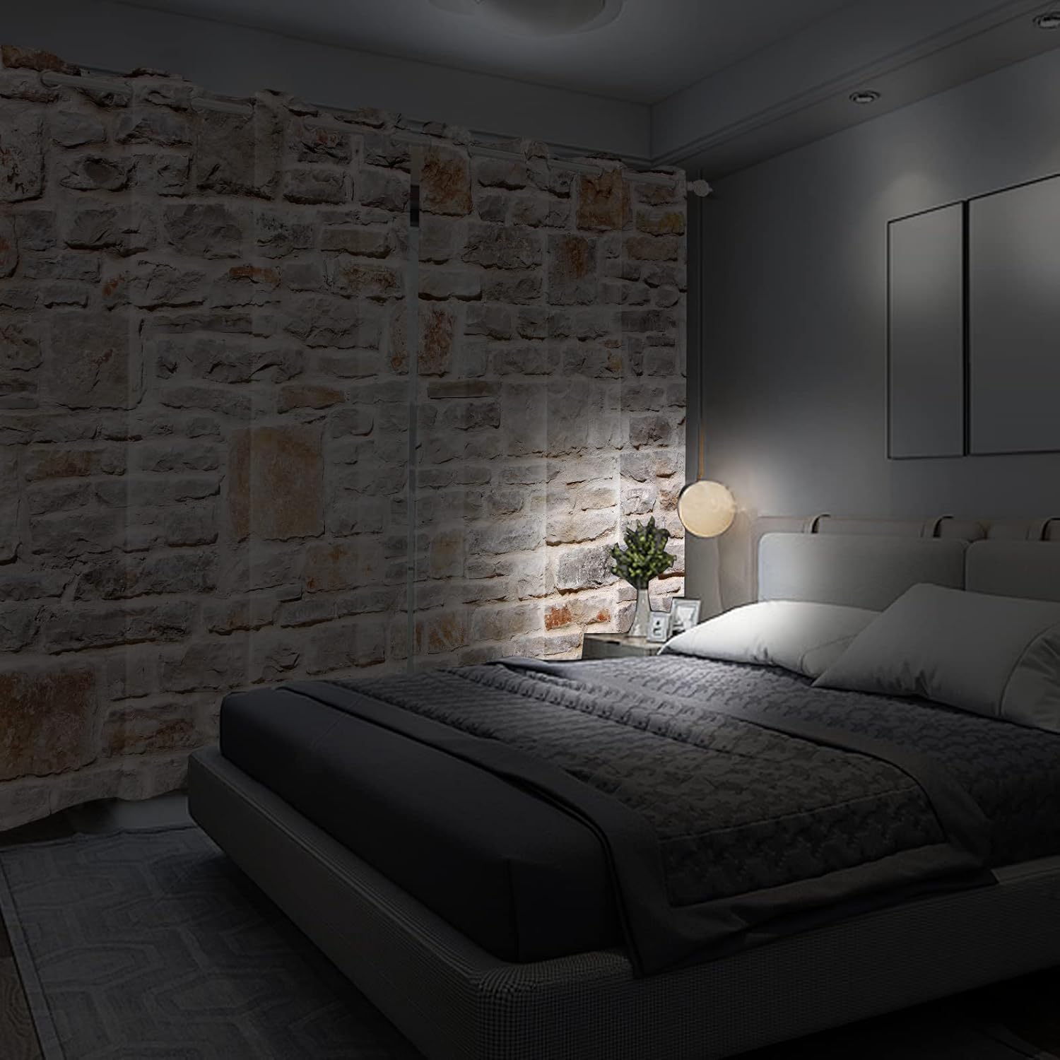 Grey and Khaki Blackout Curtains, Grunge Brick Wall Background Urban Architecture Farmhouse Countryside Rural Life, Living Room Bedroom Window Drapes 2 Panels, 42x84 inches, Shades of Grey