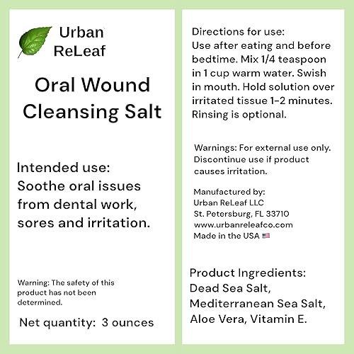 Miniatura 6 de Urban ReLeaf ¡Sal limpiadora oral de heridas! Hace 45 tazas de solución calmante. Alivio rápido de la irritación, trabajo dental. 100% natural,