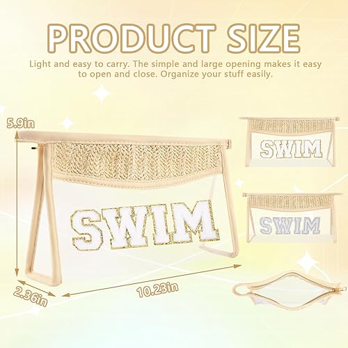 Miniatura 2 de Iqimott Bolsa de maquillaje transparente con parches bohemios, bolsa de maquillaje con cremallera impermeable, bolsa de aseo, Swim-Beige