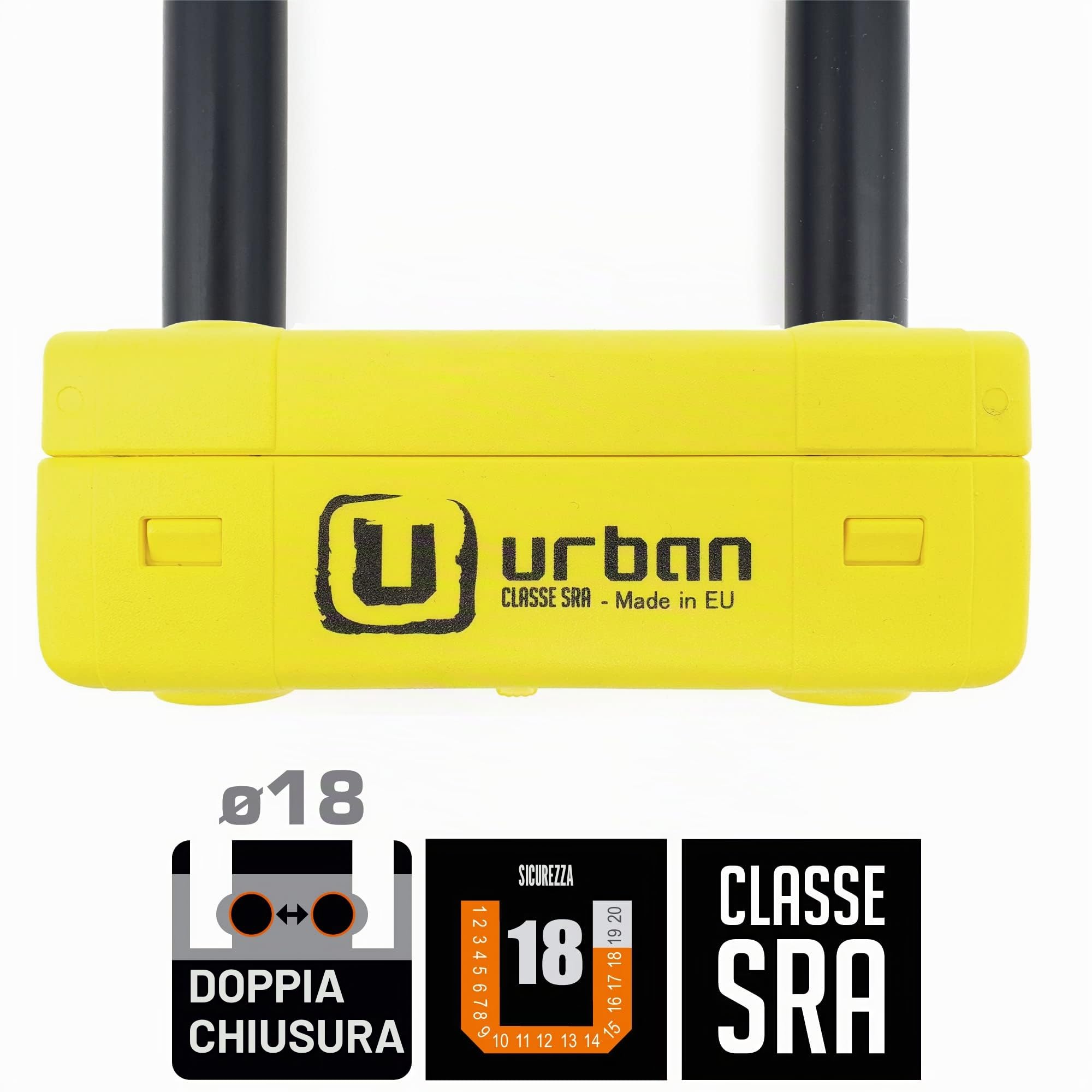 Urban UR85120Y+10.120L: Antifurto Moto Alta Sicurezza Omologato Classe Sra Lucchetto Mini U Blocca Disco e Radio della Ruota + Catena ø10 mm Non Omologata Sistema ad Anello 120 cm