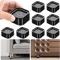 8-Pack Hnndlra Adjustable Stackable Bed Risers: Heavy Duty 1-3 Inch Furniture Lifts for Beds, Sofas, Desks, Chairs - Black Square Design