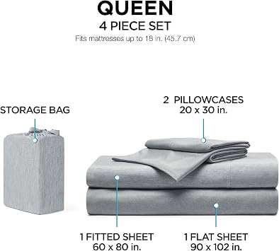 Brookstone Comfort Queen Sheet Set | Innovative Cooling Sheets for Hot Sleepers - Deep Sleep with Temperature Regulation | 4-Piece Set of Soft Flat Sheet, Fitted Sheet, Two Pillowcases | Grey
