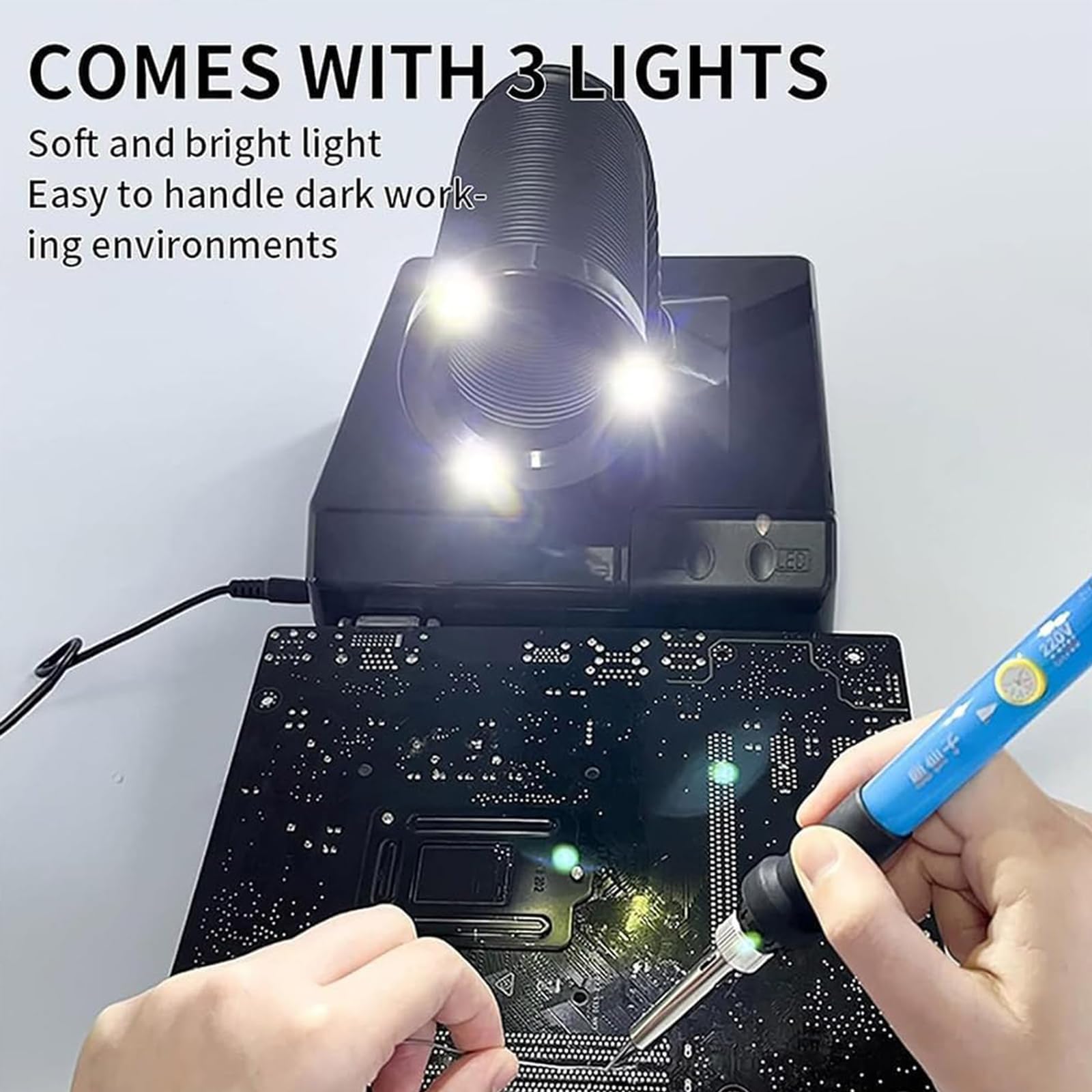 Extractor de humos de soldadura con luz LED, eficiente eliminador de humo para soldadura y soldadura, purificador de aire para uso doméstico y taller