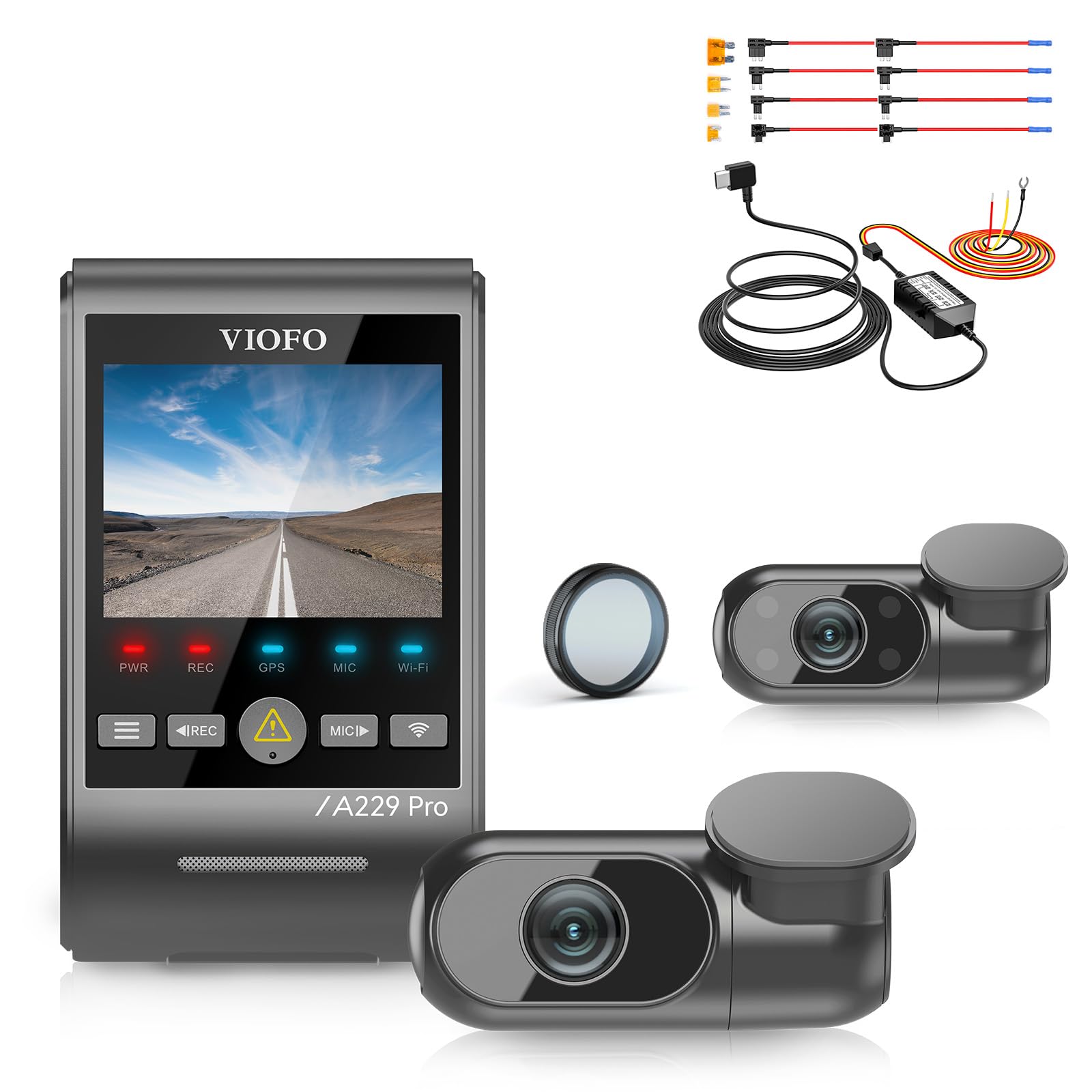 【Bundle: VIOFO A229 Pro 3CH + HK4 Hardwire Kit with 8pcs Fuse Tap】 3 Channel 4K HDR Dash Cam, Dual STARVIS 2 Sensors IMX678 & IMX675, 4K+2K+1080P Front Inside and Rear Triple Car Camera