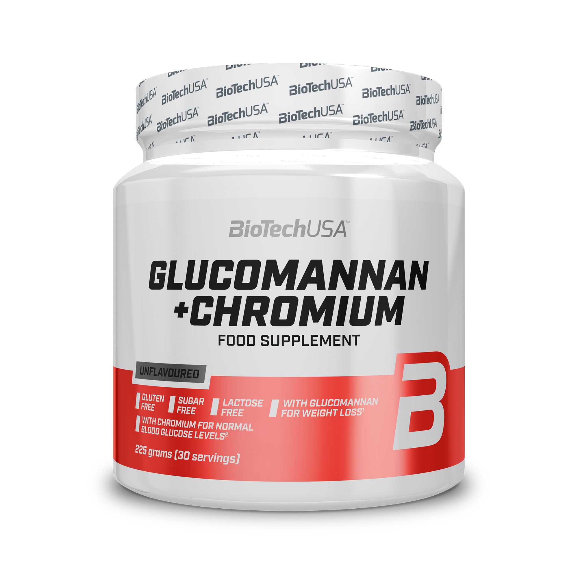 BioTechUSA Glucomannan+Chromium | Supplément de fibres non aromatisé | pour la perte de poids et le soutien de la glycémie | Sans lactose, sans sucre et sans gluten, 225 g