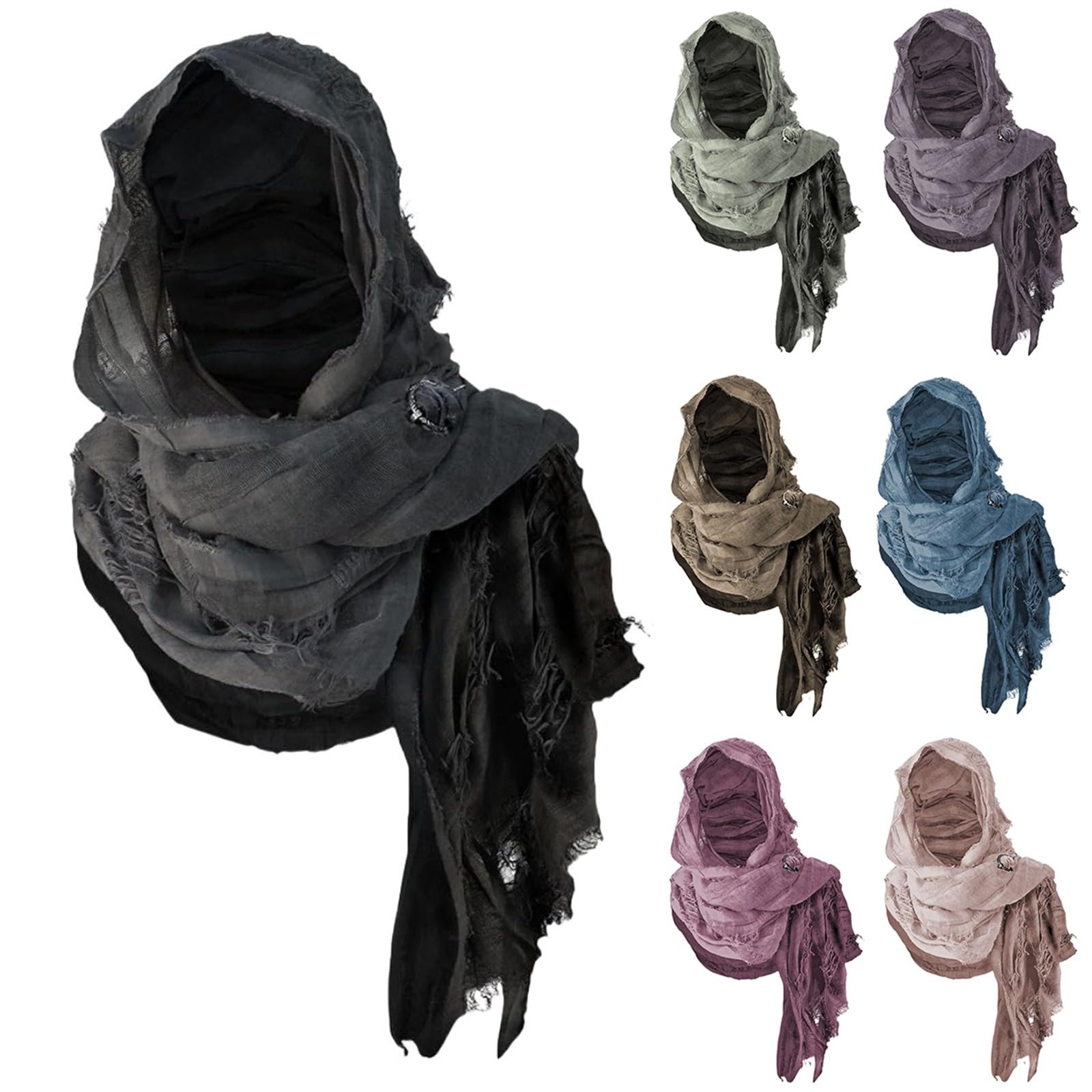 Hooded Shawl Cloak With Viking Brooch Wizard Cowl Scarf Medieval Renaissance Costume Cape Accessories Halloween Wrap Cape (A-Gray)