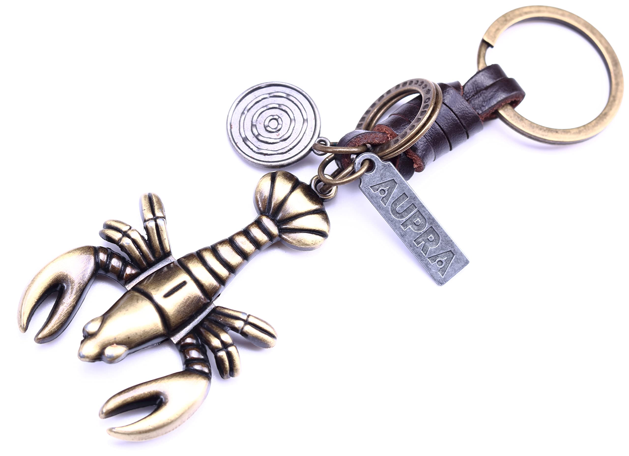 AuPra Crawfish Keyring Gift for Women & Men | Handmade Leather Key Ring | Vintage Charm for Home, Car & Door Keys | Cute Crab Keychain Present for Her & Him