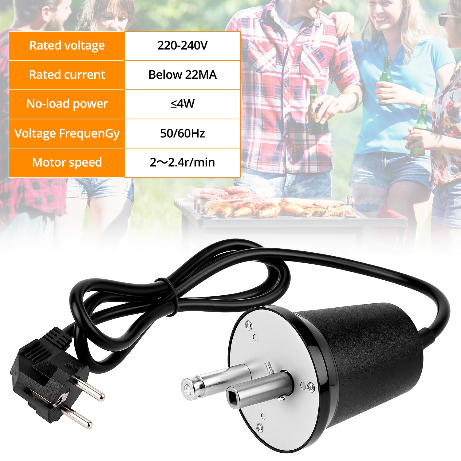 QWORK Moteur de Rôtissoire Électrique FD801B pour Barbecue - Silencieux, Compact, Jusqu'à 6 kg