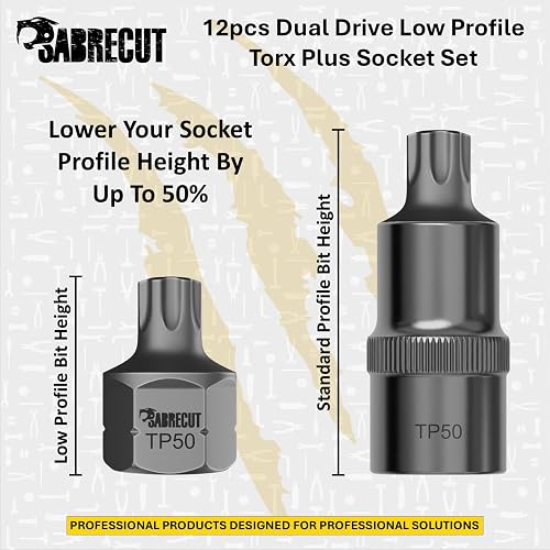 SabreCut 12pcs SCSK002 1/4" 3/8" 1/2" Square Socket & Embout Set Durable - 3