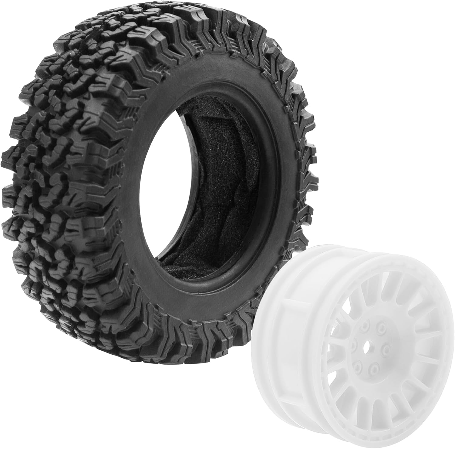 4Pcs HIRCQOO 1.9" RC Crawler Tires OD 90mm Rubber Tire and Plastic Wheel Rims 12mm Hex Compatible with 1/10 Axial SCX10 D90 Tamiya CC01 TF2 TRX4 RC Crawler (White)