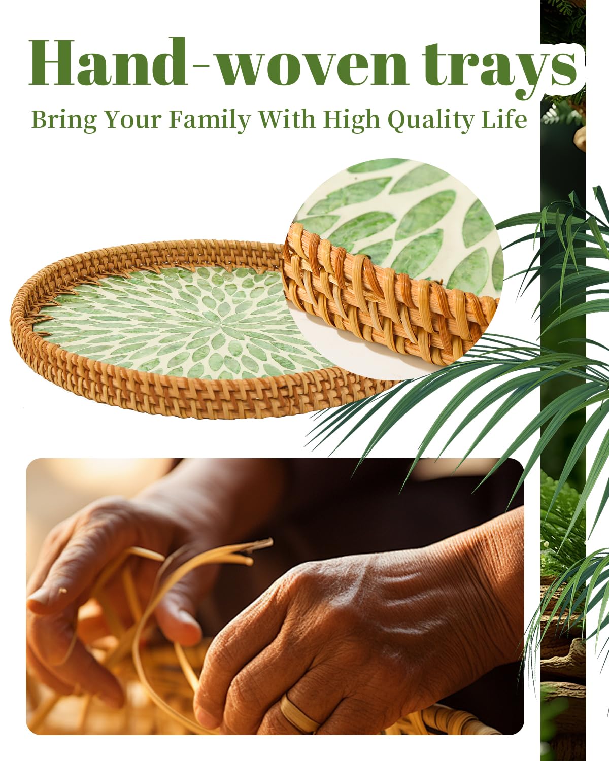 Lot De 3 Plateaux De Service En Rotin De 38,1 Cm, Panier Rectangulaire Tissé, Plateau