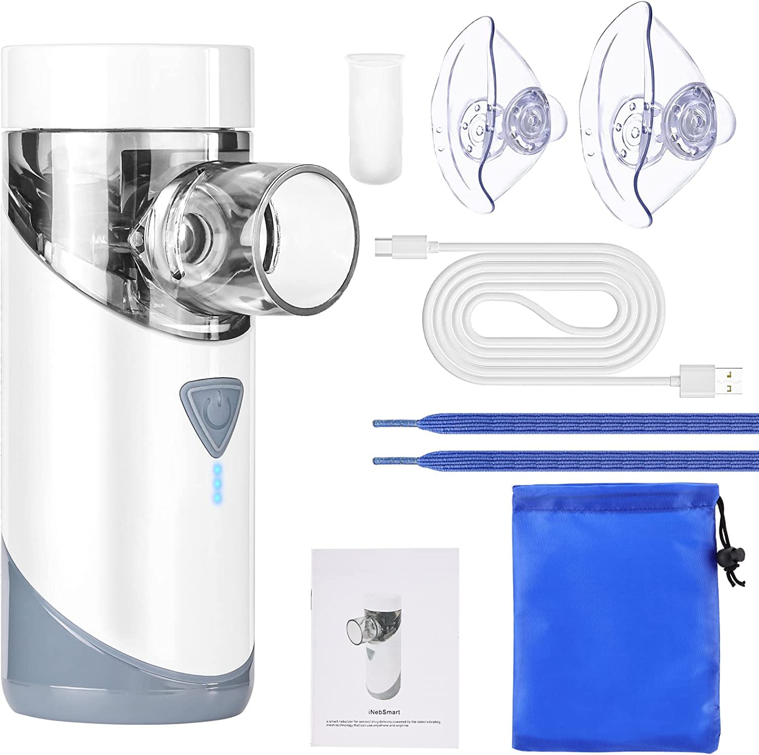 Nebulizador Portatil nebulizador silencioso Aerosol Recargable mediante Cable USB con Boquilla Accesorio Facial para Adultos Niños Viajes Familiares