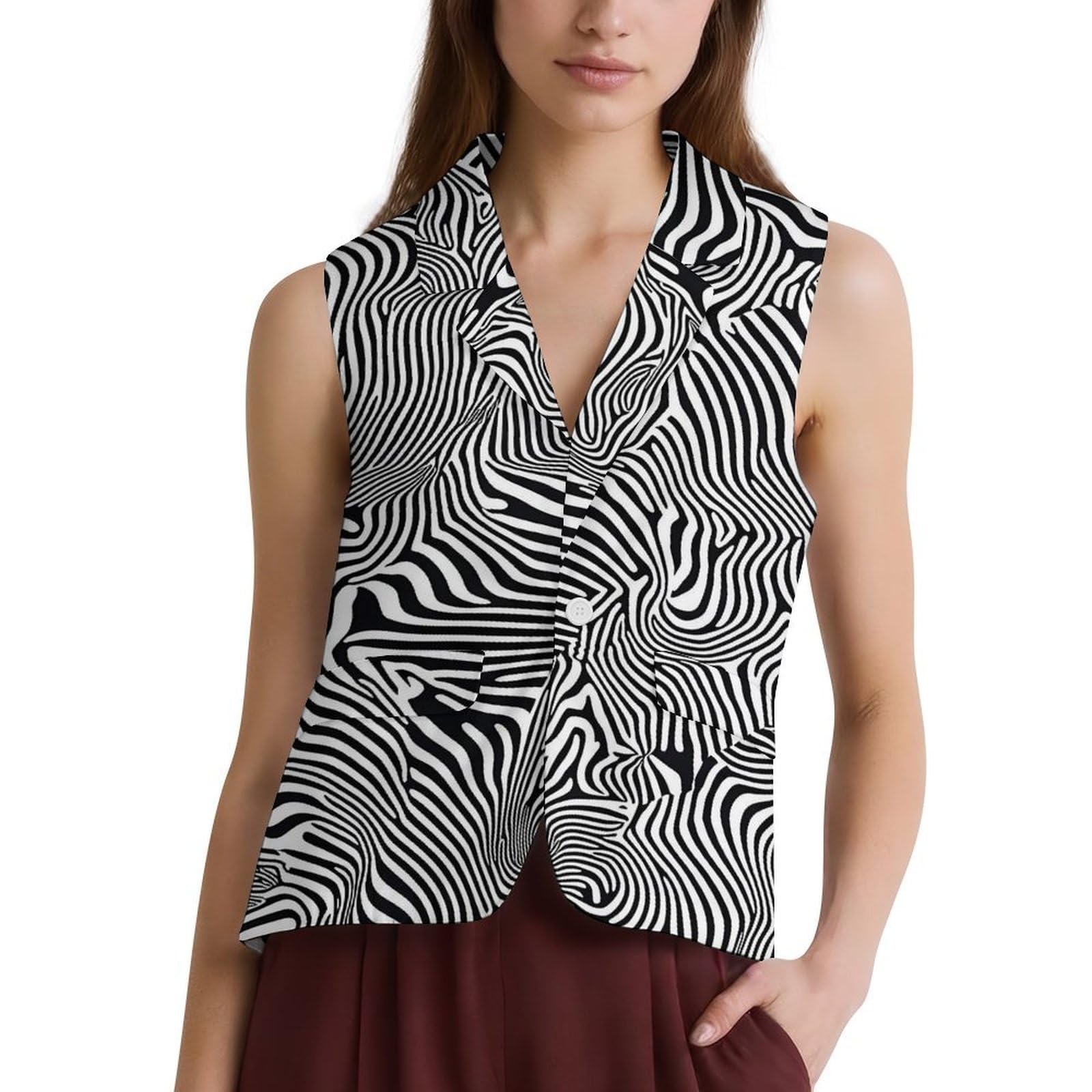 Animal Zebra Print Womens Vest Casual Suit Vests Top Sleeveless Waistcoat for Work Office