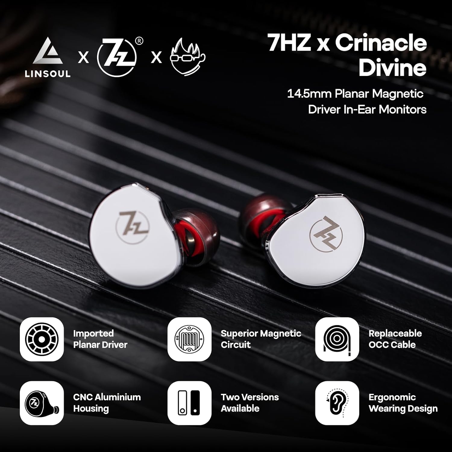 Linsoul 7Hz x Crinacle: Diablo/Divine in-Ear Monitors, 14.5mm Planar Magnetic Driver IEM + Kiwi Ears SONICAP Waterproof Earbud Case
