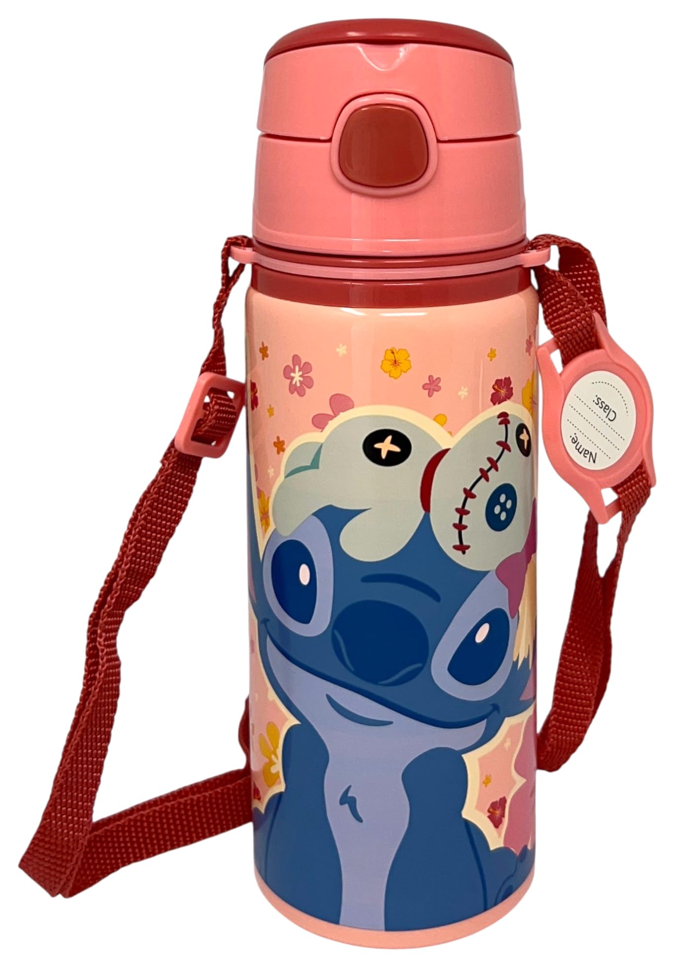 CARTOON Angel Stitch Disney Aluminium Water Bottle with Straw 600ml Automatic Open Kids Bottle