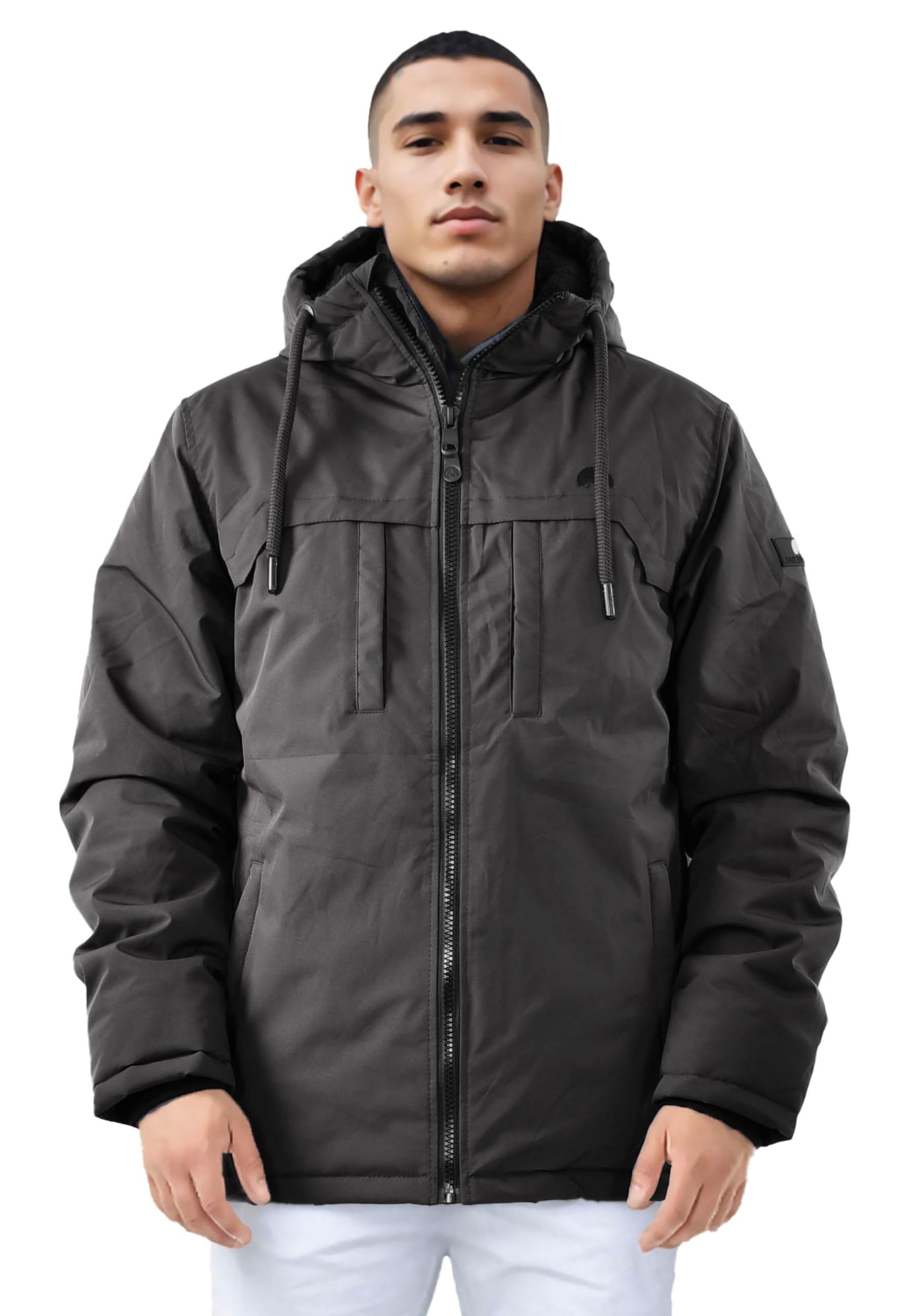 Herren Winterjacke (S-3XL) - 4 Taschen, Kapuze innen mit Teddyfell, hochschließender Kragen, Warme Jacke Männer - AS-426