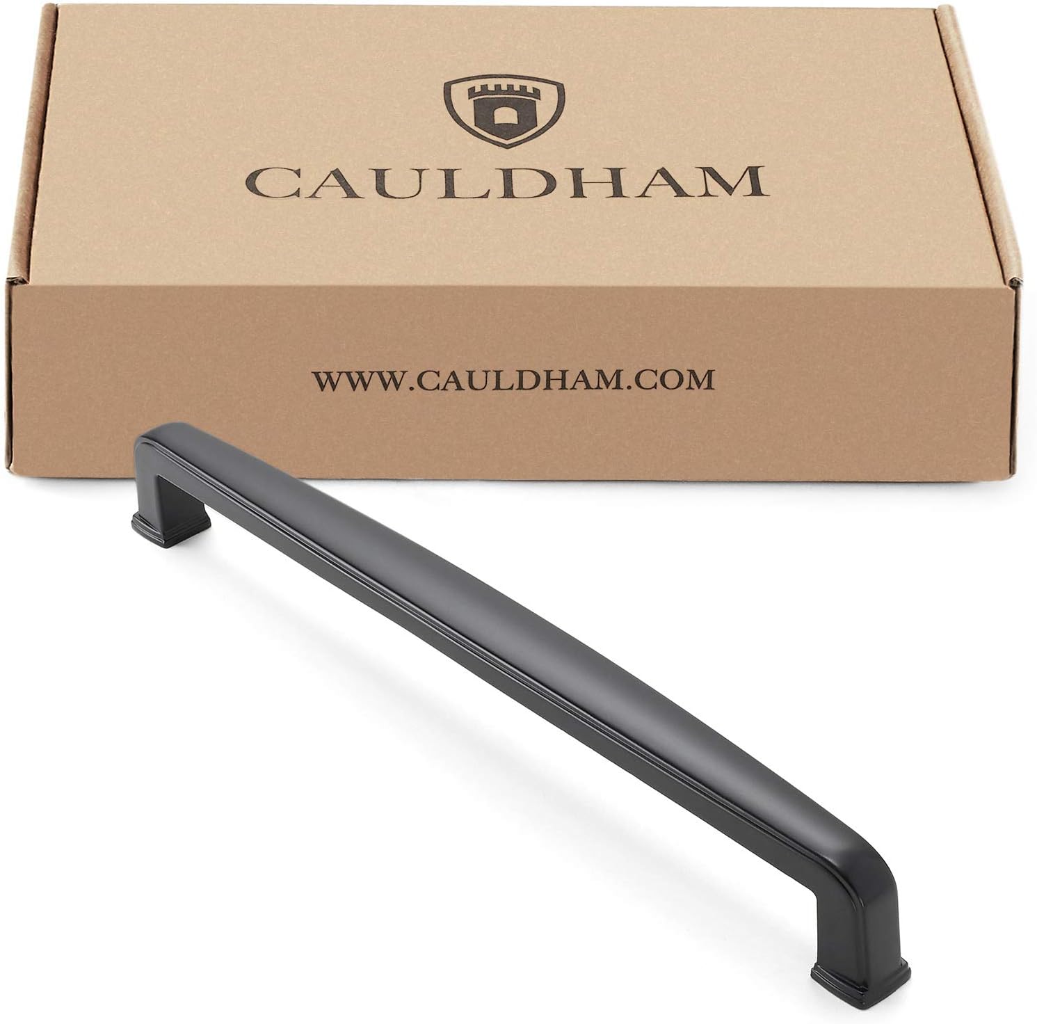 CAULDHAM 10 Pack Solid Kitchen Cabinet Handles (7-1/2" Hole Centers) - Drawer/Door Hardware - Style T765 - Matte Black