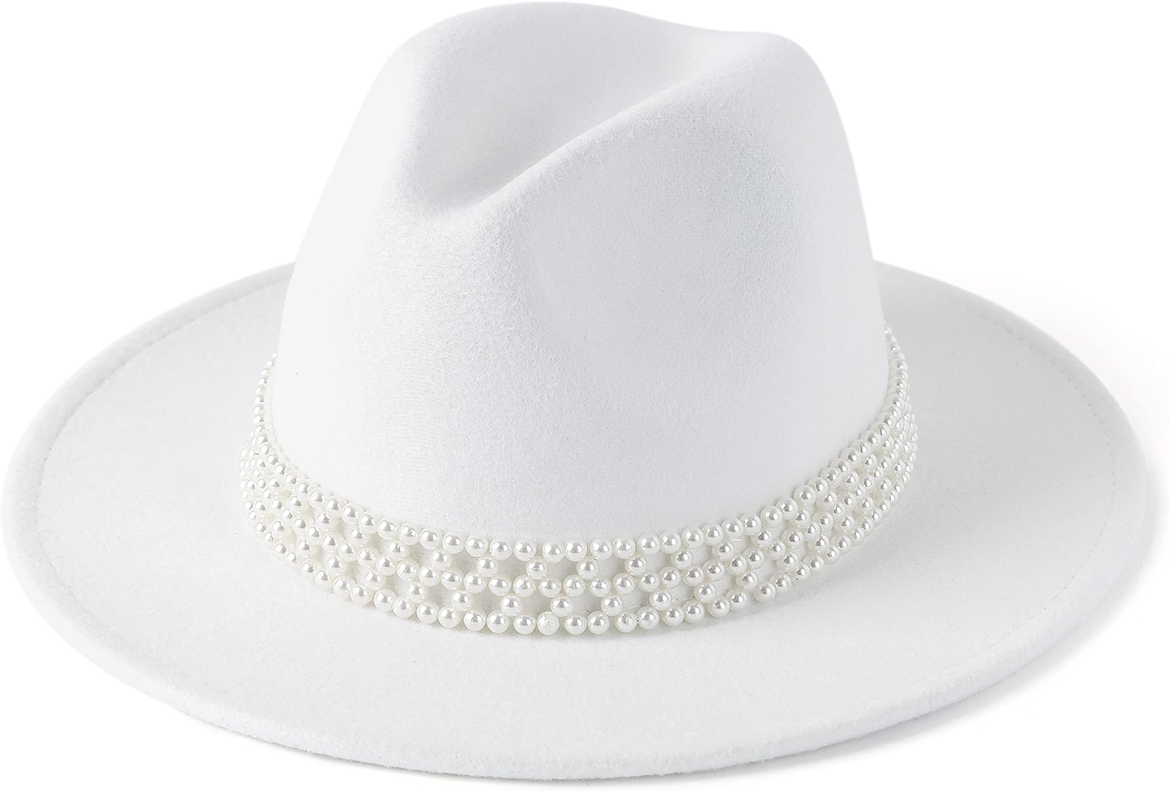Womens Wide Brim Fedora Hat with Pearl Band Lady Panama Hat