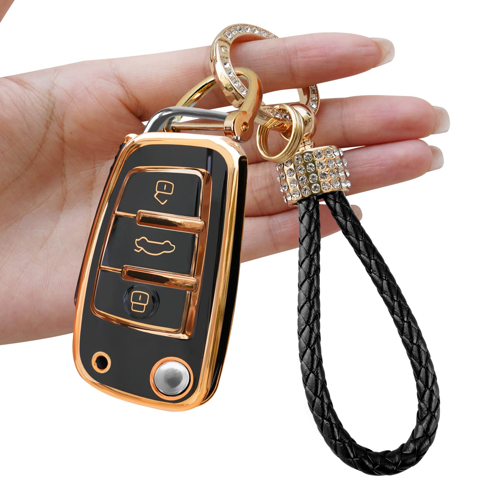 TTCR-II Yumzeco Car Key Cover,3 Buttons Remote Key Fob Cover Compatible with A1 A3 A4 A5 A6 Q3 Q5 Q7 S3 S4 RS5 RS6 TT, TPU Silicone KeyCase, Entry Keys Shell with Keychain, Keyless KeyProtector Black
