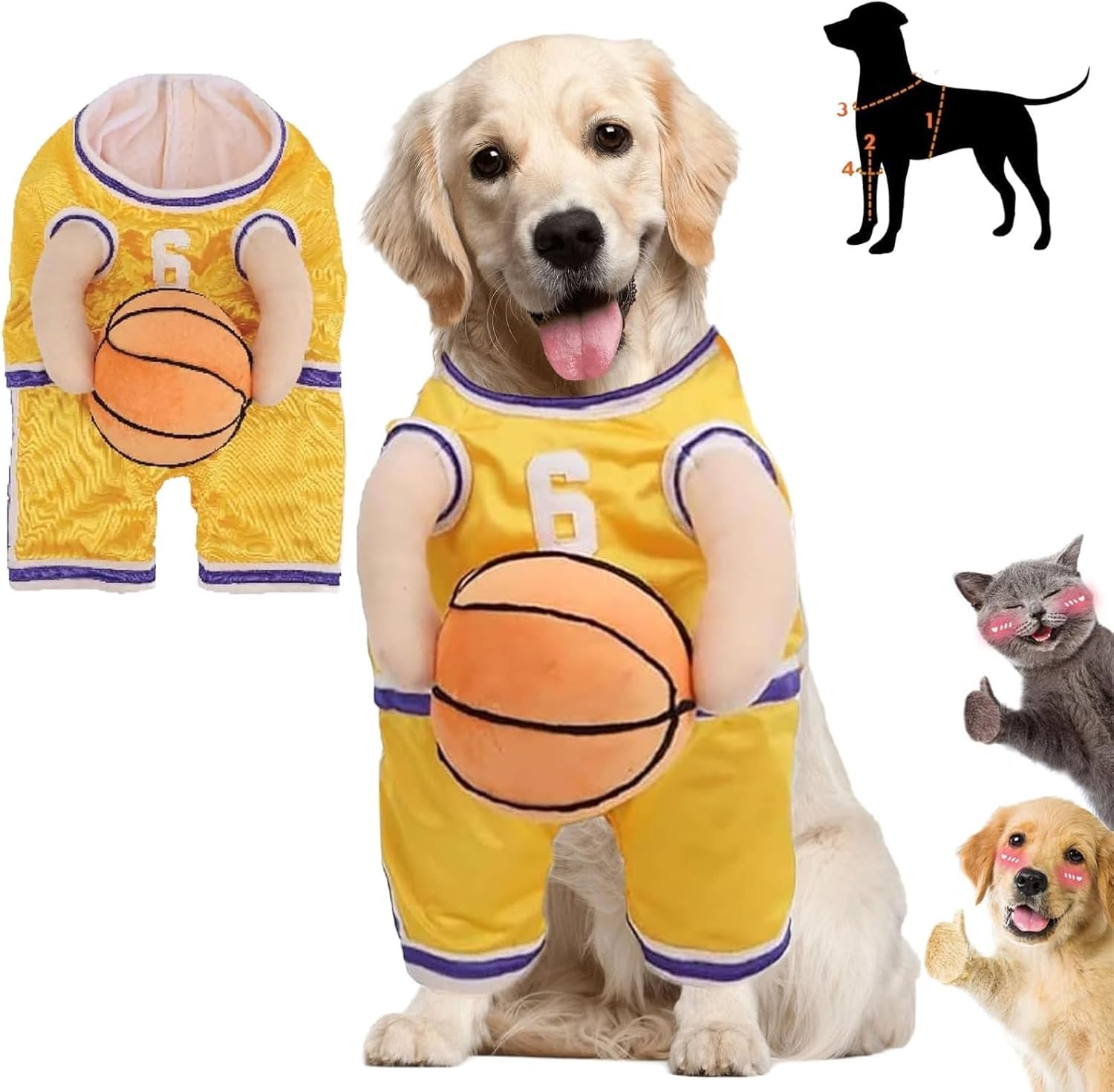 Dog Basketball Player Costume, Basketball Costume for Dogs, Dog Basketball Costume, Pet Halloween Costume, Funny Dress Up Sports Outfit Cosplay Clothes for Small, Medium and Large Dog (Yellow, S)