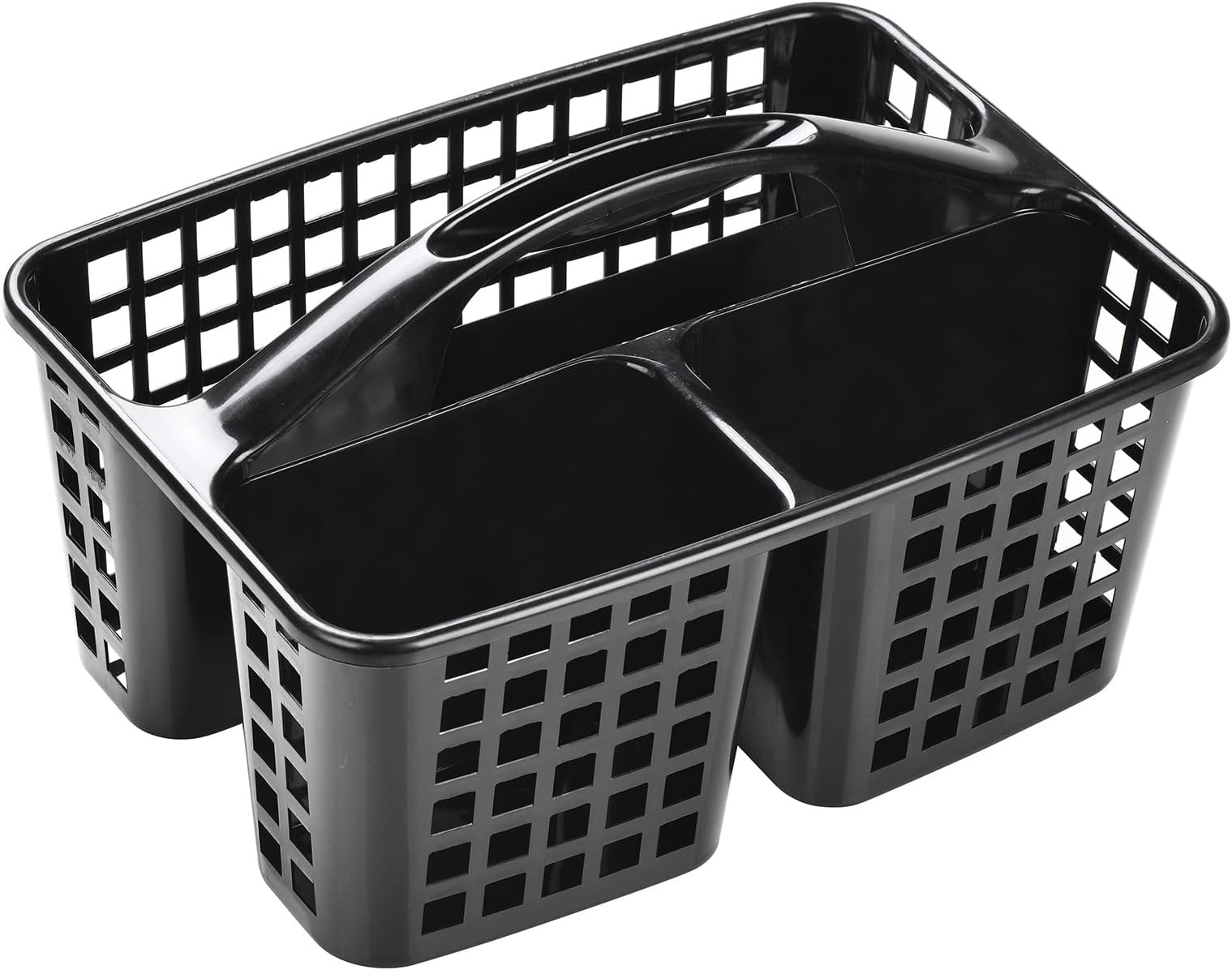 ALINK Plastic Shower Caddy Basket with Compartments, Portable Divided Cleaning Supply Storage Organizer with Handle for College Dorm Bathroom (Black)