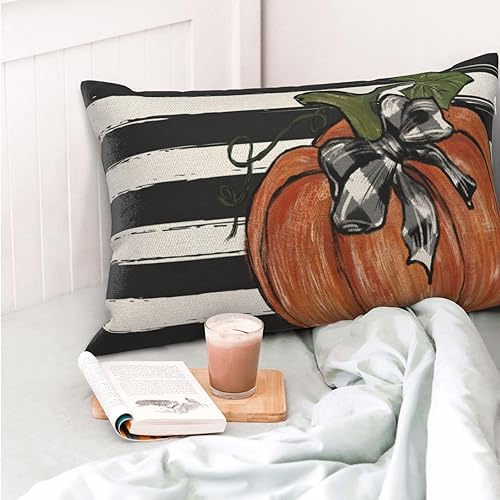 Miniatura 225 de Juego de 2 fundas de almohada de otoño de 18 x 18 pulgadas, hojas de arce de calabaza y búfalo a cuadros, decoración de otoño, de lino, Acción