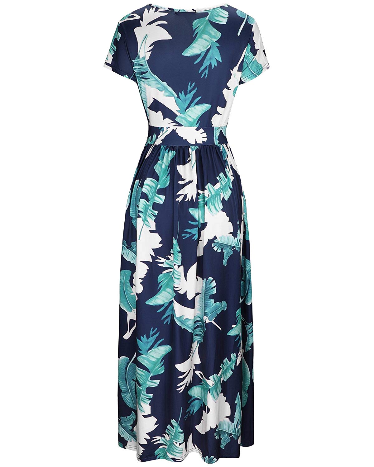 OUGES Donna Estate Casual Scollo a V Manica Corta/Lunga Motivo Floreale Avvolgere Maxi Abito Lungo da Donna con Tasche