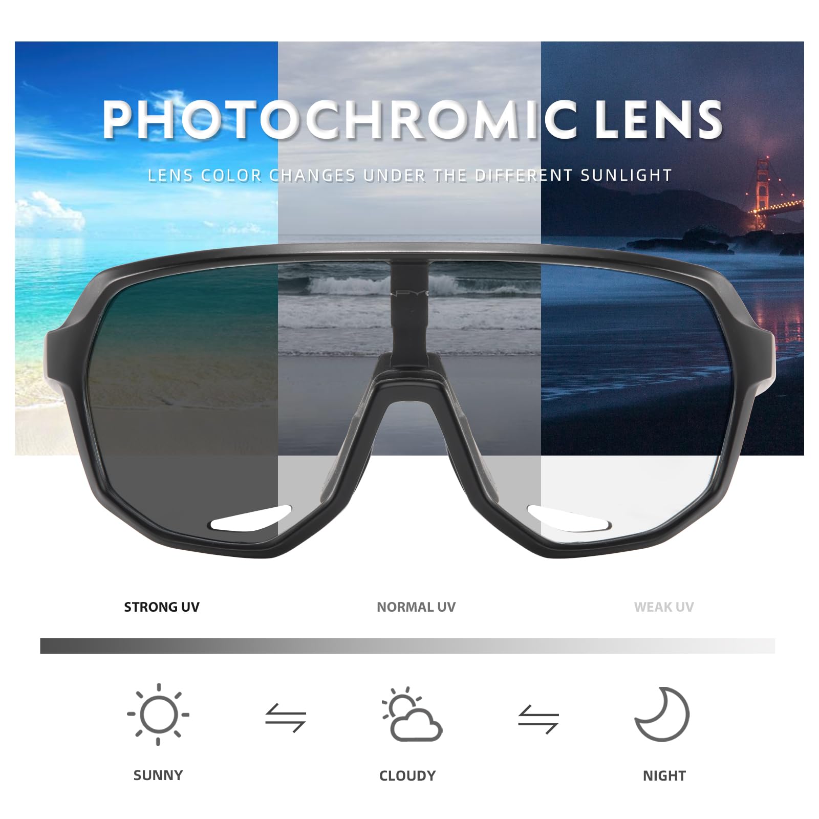 KAPVOE Gafas de Ciclismo Fotocromáticas para Hombres y Mujeres, Gafas de Sol para Bicicleta de Montaña, Gafas Deportivas, Protección UV K63