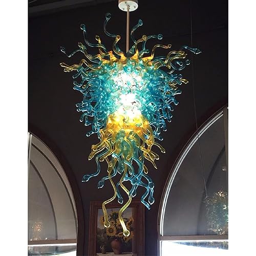 Modern Art Deco Chandelier, Hand Blown Glass Chandeliers, Hanging Pendant Light Fixture for Stairway, Lobbyand Modern Decoration (Customizable Size& Color), H60'' (LR1345)