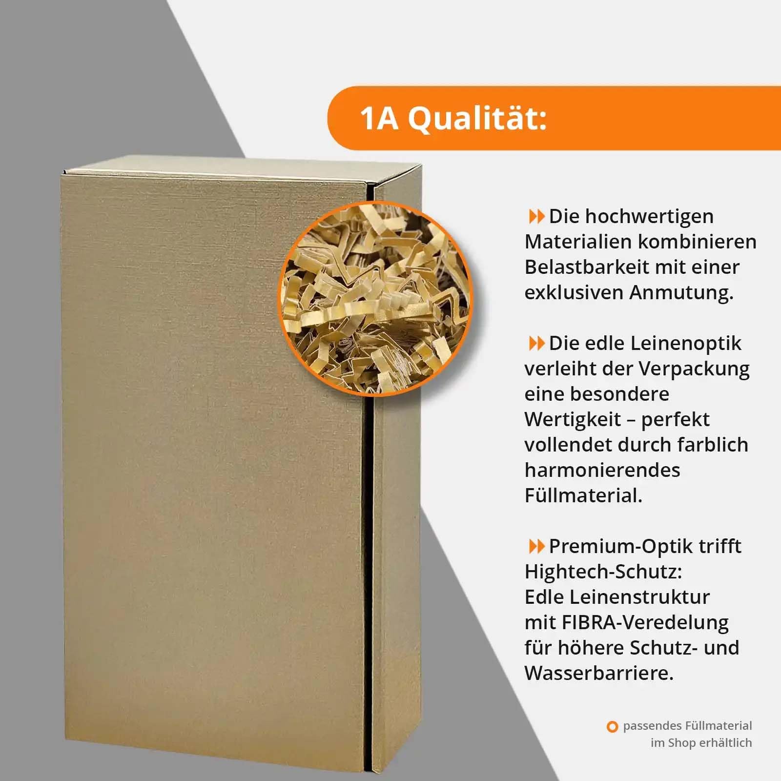 25 x Geschenkkarton für Weinflaschen, extra hochwertige Leinenstruktur mit FIBRA Oberflächenveredelung, Präsentkarton Wein in bronze, 2er