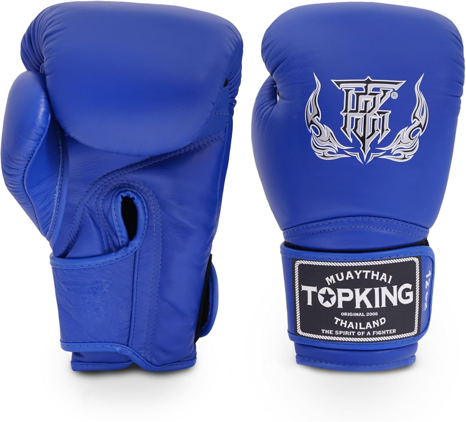 Top King Muay Thai Training Bundle Boxing Gloves Blue 16oz + Shin Guards Black Large – Authentic Thai Kickboxing Gear Set for Sparring, Muay Thai, and MMA Training