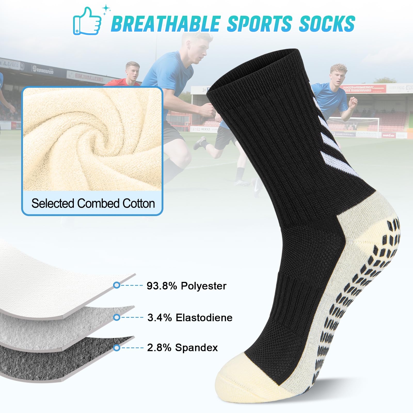 LUROON Calze Antiscivolo Calcio Uomo 37-46, 3/4 Paia Calzini Grip Calcio in Silicone Grip Anti Vesciche Calzini Sportivi Donna Traspirante Calze Antiscivolo Calcio per Ciclismo Trekking