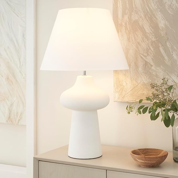 Nourison Nourison Home 26" Cloudcrest White Ceramic Table Lamp for Bedside Table, Living Room, Dining Room, Buffet, Entryway photo 3