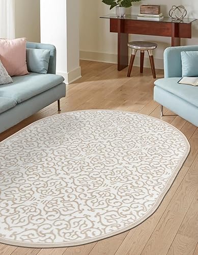 Unique Loom Rushmore Collection - Alfombra de área Johnson (4 pies 1 pulgada x 6 pies 1 pulgada, ovalada, blanco nievebeige)