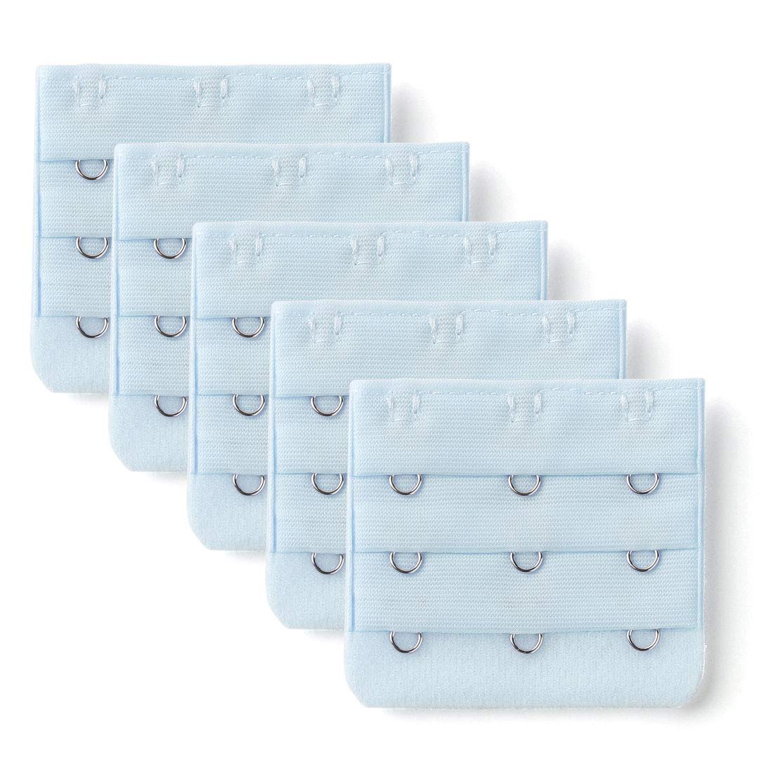 Allegra K Women's Light Blue Sourcing Map 3 Hook 3 Row Stretchy Bra Strap Extenders Buckle Hooks Bra Band For 5 Pcs
