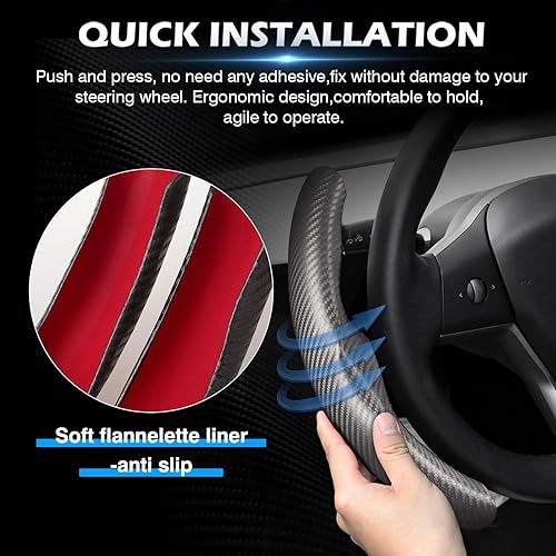Miniatura 5 de Funda para volante de automóvil para Tesla Model Y 2020-2025 y Modelo 3 2017-2025, accesorios antideslizantes de fibra de carbono, protector de