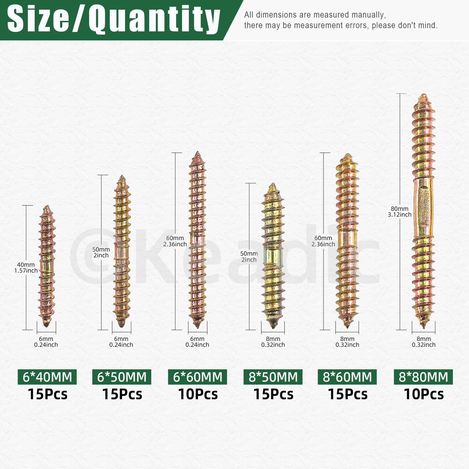 Keadic 80Pcs Double Headed Bolts, Zinc Plated Dowel Screws, M6 M8 Double Ended Screws Double Ended Rod Connector - Image 2
