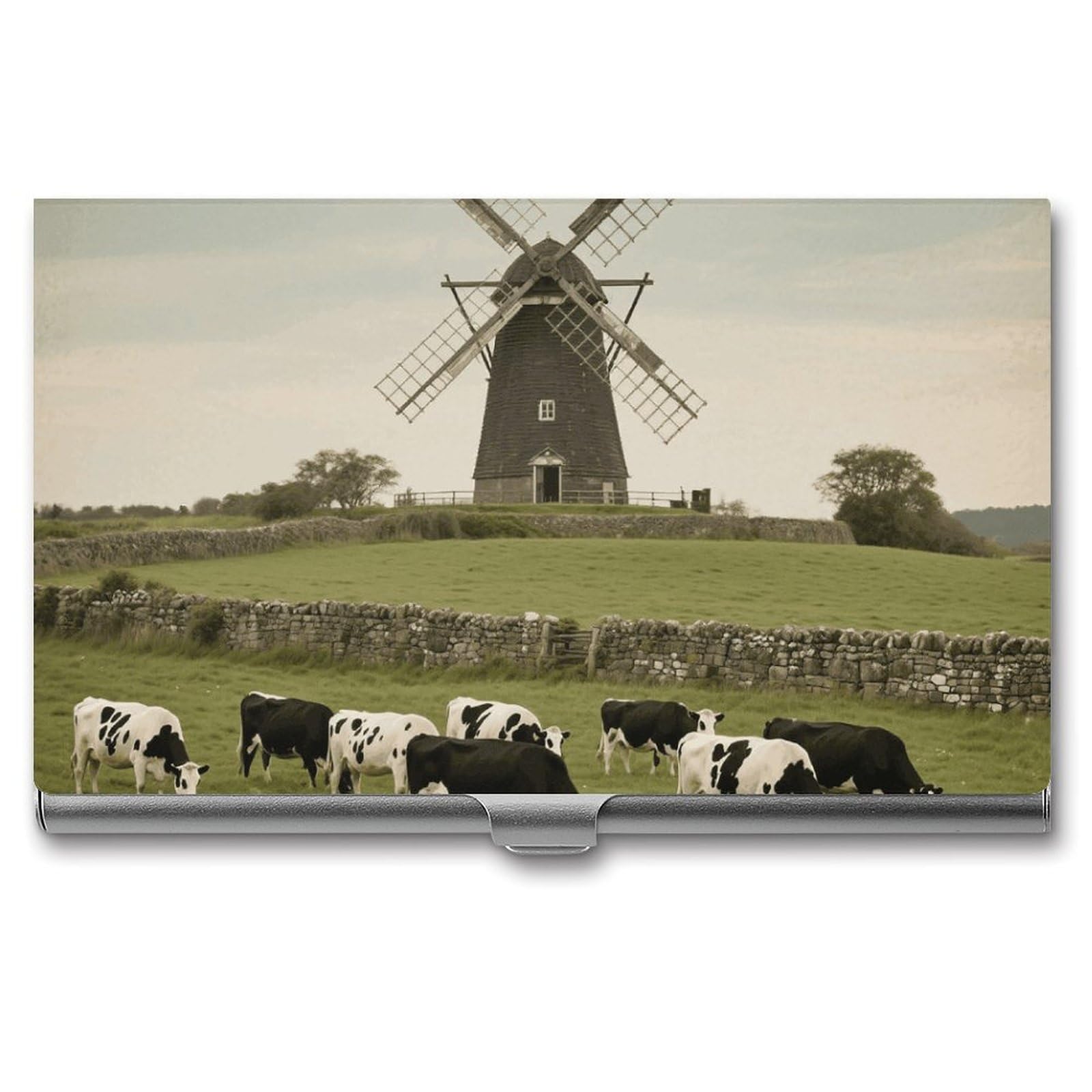 DWVTSLH Retro Cow Business Card Holder, Slim Portable Metal Business Card Case Pocket Wallet Professional Name Cards Holder for 22-30 Cards, Credit Card ID Case/Holder for Men Women