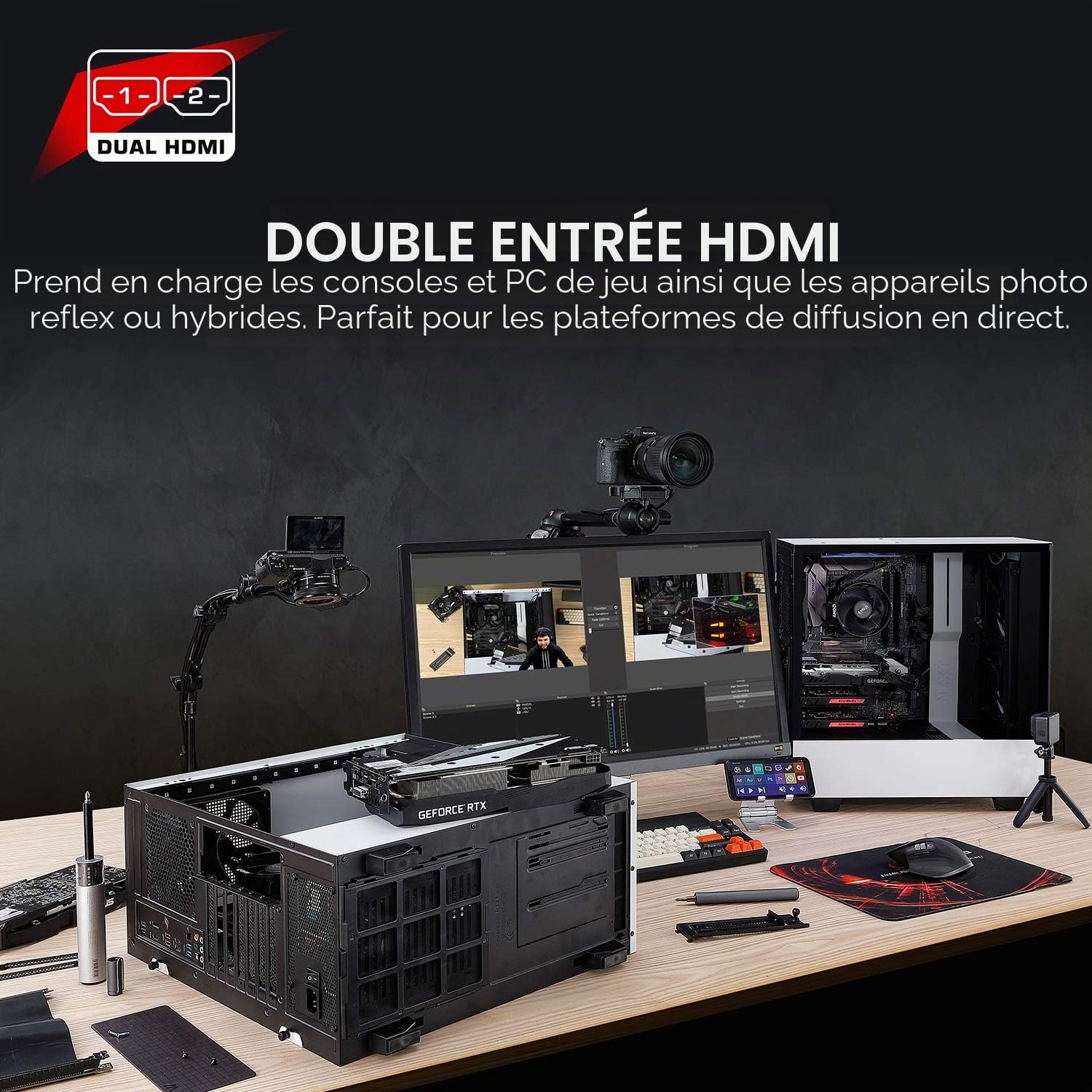 AVerMedia Live Gamer Duo - GC570D, 2 HDMI entrées, carte de capture vidéo 1080p 60fps non compressée, Pass-through 4K, fonctionne avec OBS, Noire