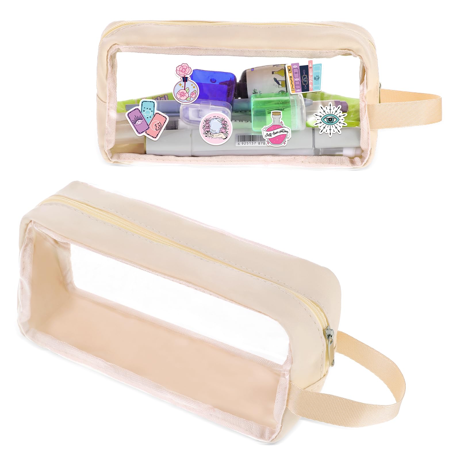 Abeillo Clear Pencil Case Pouch, Cute Pencil Pouch With Zipper Visible Large Pencil Case Travel Makeup Bag Transparent Stationary Organizer Pen Bag for Teen Student College Business Office(White)