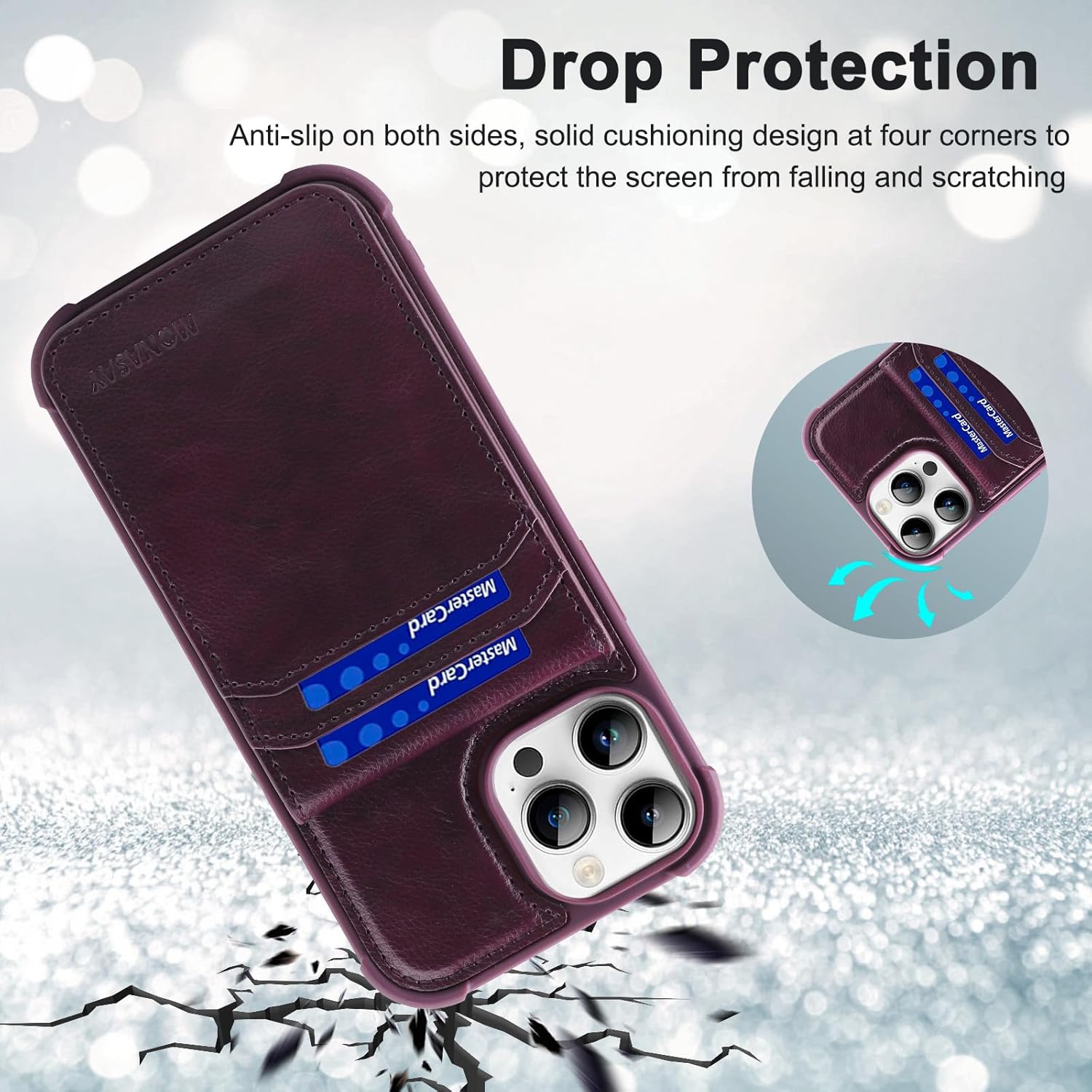 MONASAY Magwallet Case Compatible for iPhone 16 Pro, [Support MagSafe Wireless Charging][Glass Screen Protector] Flip Magnetic Leather Wallet Phone Cover with Detachable Card Holder, Purple
